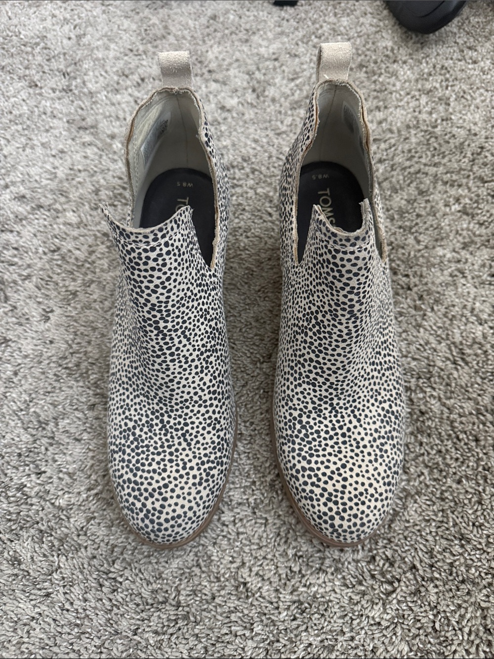 TOMS Cream Ankle Boots with Black Speckle Print
